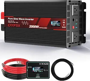 2000W Power Inverter 12V to 110V 120V AC Pure Sine Wave Inverter for RV Truck Camping,Outdoor Off-Grid Power Converter with LCD Display,Wired Controller,AC Outlets USB Port(12V-2000Watt)