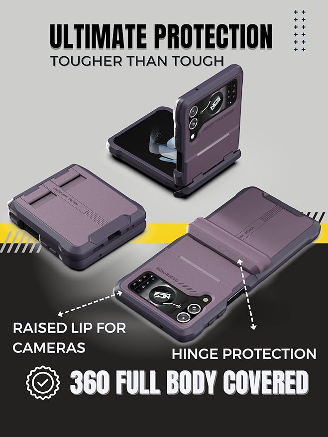 CaseBorne V Compatible with Samsung Galaxy Z Flip 4 Case/Flip 3 Case - Rugged Protective Case with Semi-Auto Hinger Cover, Full Body Multi-Layer Cover (Purple)