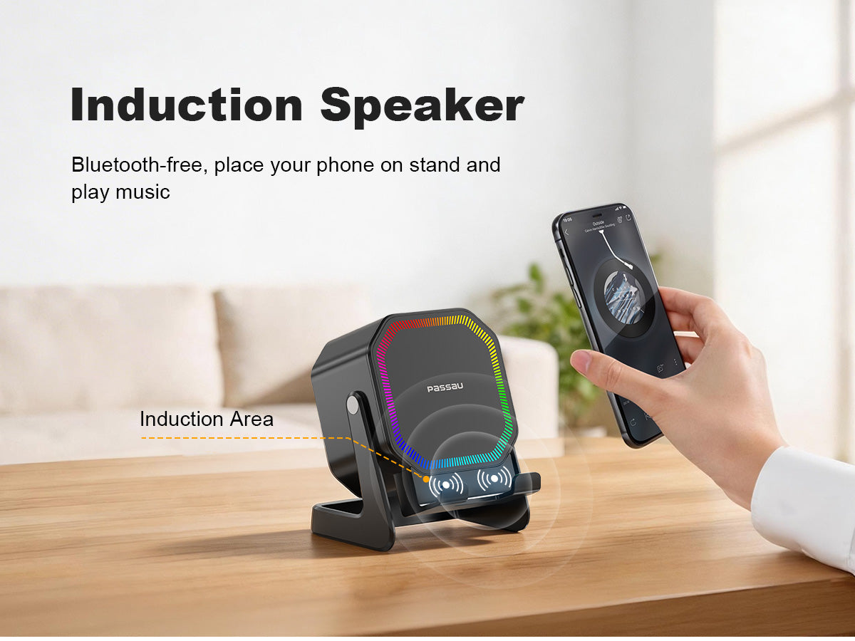 Passau Wireless Induction Bluetooth Speaker with Phone Stand RGB Light