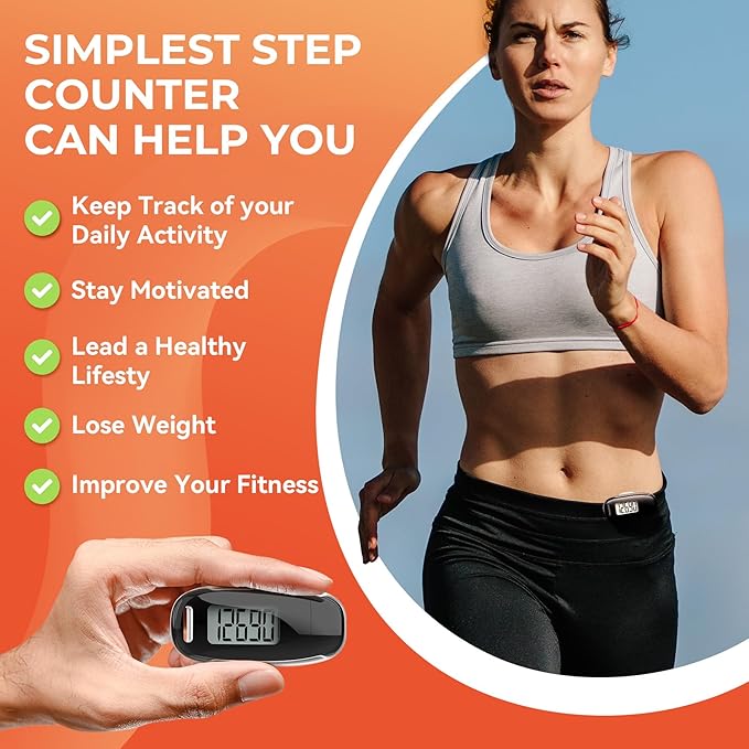 3D Pedometer for Walking, Simple Walking Step Counter with Removable Clip and Strap, USB Rechargeable Step Tracker with Backlight, Accurate Step Counter for Men Women Seniors
