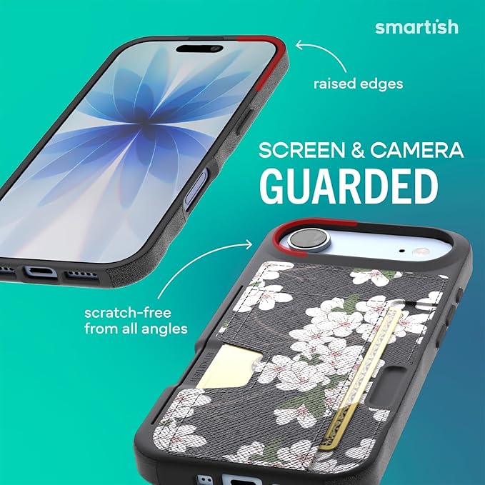 Smartish® iPhone Air Wallet Case - Wallet Slayer Vol. 2 [Slim + Protective] Credit Card Holder w/Kickstand - Drop Tested Hidden Card Slot Cover for Apple iPhone Air - Very Cherry Blossom