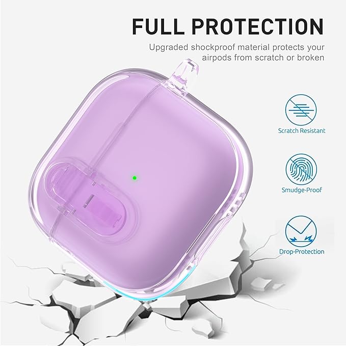 Valkit Compatible AirPods 4 Case Cover, Soft TPU Airpods 4th Generation Case with Cleaner Kit, Shockproof Protective Cases with Keychain for Apple AirPod 4 Gen Cases for Women Men(Clear Purple)