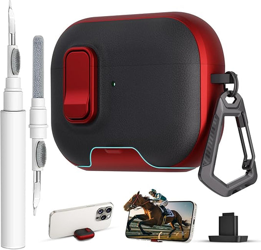 for AirPods Pro 3 Case with Lock,TPU Leather Texture Durability Anti-Lost & Shockproof Protective Cover Accessories with Cleaning Kit in Keychain for Apple AirPod Pro 3 Generation 2025(Red/Black)