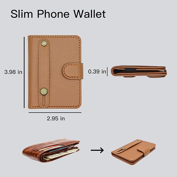 for MagSafe Wallet Magnetic Card Holder for MagSafe Phones and Cases,Strong Magnetic Wallet for iphone 12-17 Series,RFID Blocking Phone Wallets Hold 5 Cards,Strap Stand,Leather Brown