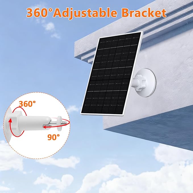 Zivif 7W Solar Panel Compatible with EufyCam, Solar Charger with USB-C & Micro USB Port for 5V Outdoor Rechargeable Battery Camera, IP65 Waterproof, 360° Adjustable Mount