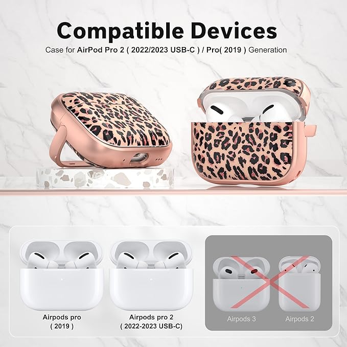 Maxjoy for AirPods Pro 2nd/1st Generation Case, Cute AirPod Pro 2 Case with Safety Lock Hard iPod Pro Cover for Women Men with Keychain for AirPod Pro Cover(2023/2022/2019), Leopard