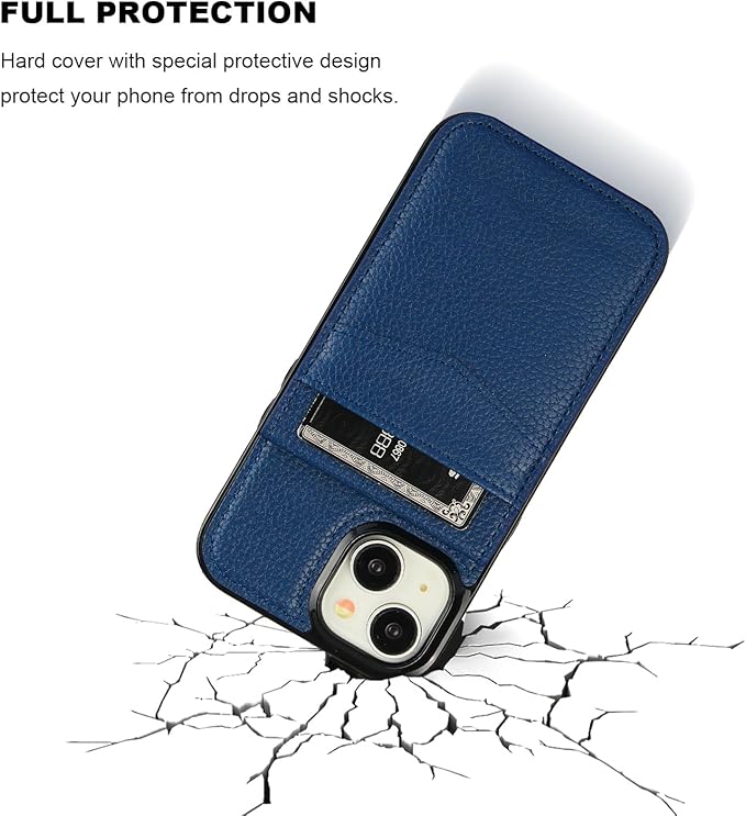 KIHUWEY Compatible with iPhone 15 Case Wallet with Credit Card Holder, Flip Premium Leather Magnetic Clasp Kickstand Heavy Duty Protective Cover for iPhone 15 6.1 Inch (Lichee Blue)