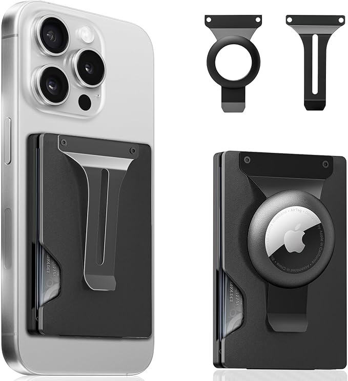 Magnetic Phone Wallet with Apple MagSafe - Metal Card Holder with AirTag Holder, RFID Blocking & Money Clip Mag Safe Wallet for iPhone 16 15 14 13 12 Pro Max/Pro/Plus/Mini