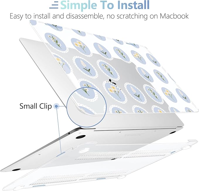 MEEgoodo for MacBook Air 13.3 inch Case 2021 2020 2019 2018 A2337 M1 A2179 A1932, Laptop Shell for MacBook Air M1 with Keyboard Webcam Cover & Trackpad Film & Type C Adapter,Spring Floral &Round Frame