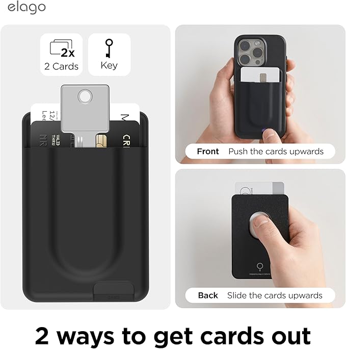 elago Key Magnetic Wallet Card Holder 2-Cards Compatible with MagSafe for iPhone - Key Holder, Secure Phone Wallet, Long Last Silicone, Scratch and Damage Protection (Black)