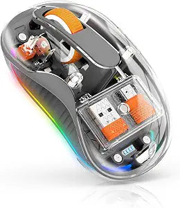 Bluetooth Wireless Mouse, Transparent RGB Tri-Modes Mouse,Bluetooth & 2.4GHz for Multi Device, USB-C Receiver Ideal for MacBook/Laptops, Rechargeable, Silent, Portable, Cool LED, Ergonomic - Grey