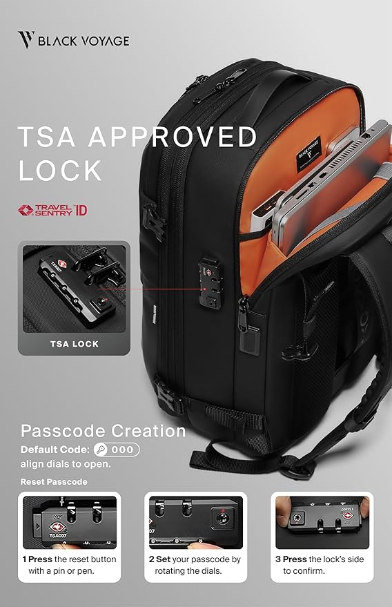BlackVoyage Vortex Vacuum Seal Travel Backpack 60L Expandable Air Compression System Water Resistant TSA Lock Carry-On Suitcase Luggage Black Zephyr - Vacuum Pump Included