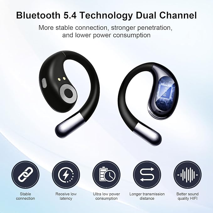 Wireless Earbuds,Open Ear Earbuds - Bone Conduction Headphones,Running Headphones,Waterproof Deep Bass Earphones for Fitness and Running, Sports Headphones,Sweat-Resistant for Workouts (Black)