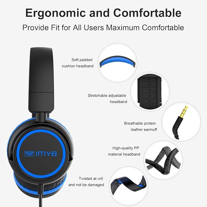 V1 Kids Headphones, Wired Stereo Foldable Tangle-Free 3.5mm Adjustable On-Ear Headphones for Kids for School/Toddlers/Childrens/Teens/Boys/Girls/Ipad/Tablet/Kindle/Phones/Travel/Plane (Black-B)