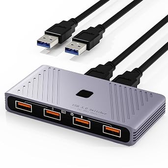 USB 3.0 Switch, 2 Computers Sharing 4 USB Devices, One-Button Switcher