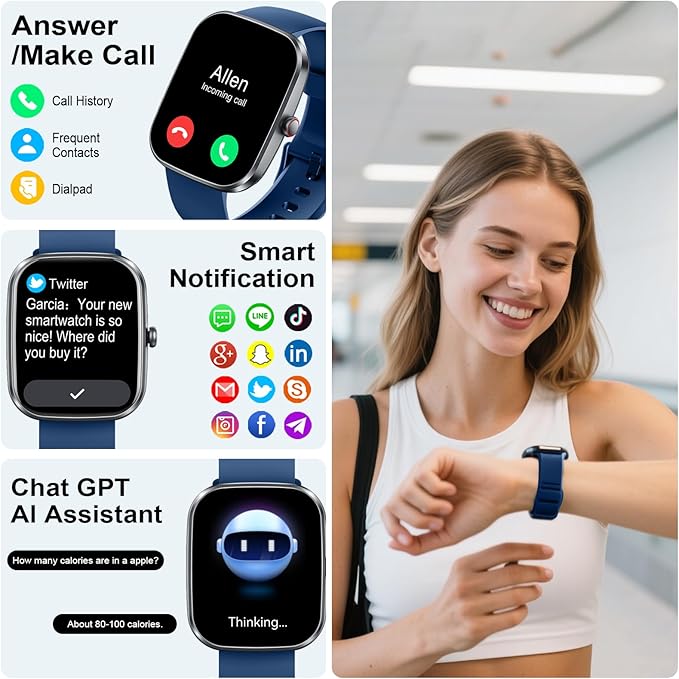 AI Smart Watch with ChatGPT, 1.91" Bluetooth Calling Smartwatch for Men Women, 110+ Fitness Modes Activity Tracker, Sleep/Heart Rate/Calorie Monitor, IP68 Waterproof Step Counter for Android iOS