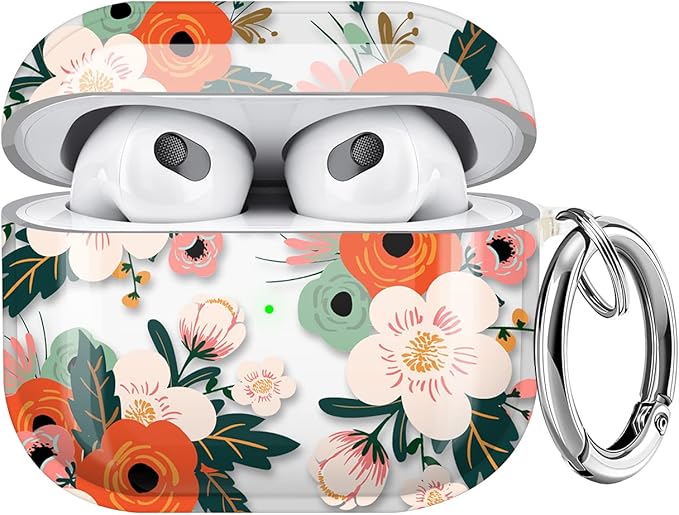 Maxjoy for AirPods 3 Case, Clear AirPod 3rd Generation Case for Women Men Cute Soft Protective AirPods 3 Cover with Keychain for AirPod 3rd Generation Charging Cover 2021, Floral