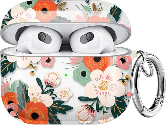 Maxjoy for AirPods 3 Case, Clear AirPod 3rd Generation Case for Women Men Cute Soft Protective AirPods 3 Cover with Keychain for AirPod 3rd Generation Charging Cover 2021, Floral