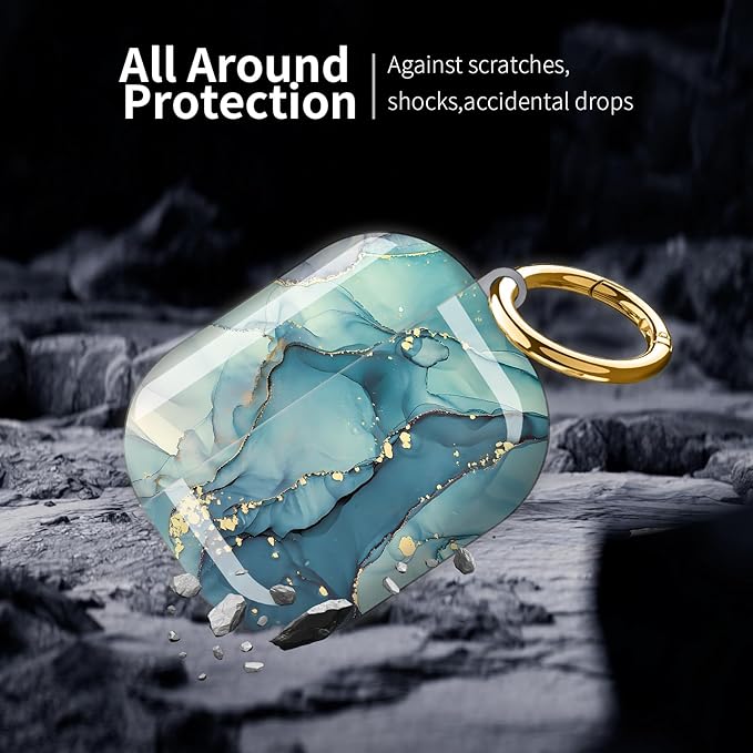 Compatible with AirPod Pro 3 (2025),Cute Case Cover for Women & Men, Full Protection Shockproof Hard Case with Keychain, Wireless Charging Case Accessories(Blue Green Marble)
