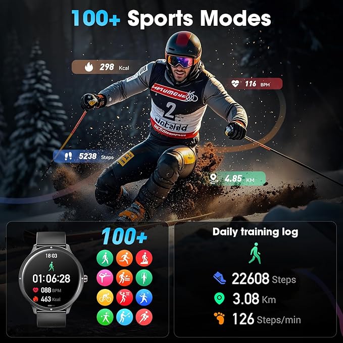 Smart Watch, 1.75" AMOLED Smartwatch for Men Women(Answer/Make Call), Fitness Activity Tracker Heart Rate/Sleep Monitor/Pedometer, IP68 Waterproof, 100+ Sport Modes Smart Watches for Android iPhone