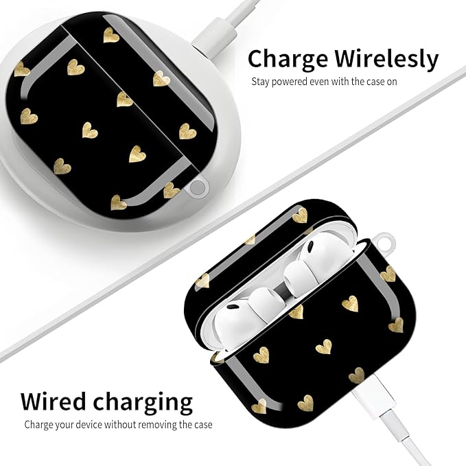 Compatible with AirPod Pro 3 (2025),Cute Case Cover for Women & Men, Full Protection Shockproof Hard Case with Keychain, Wireless Charging Case Accessories(Gold Hearts)