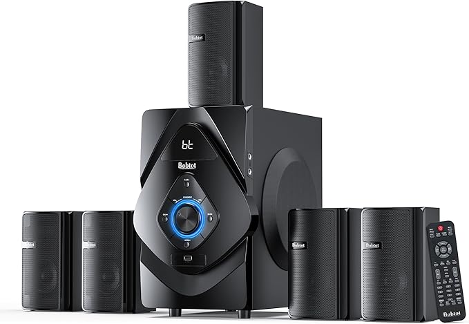 Bobtot Surround Sound Systems Wireless Rear Satellite Speakers - 800W 6.5inch Subwoofer 5.1/2.1 Channel Home Theater Systems with ARC Optical Bluetooth Input