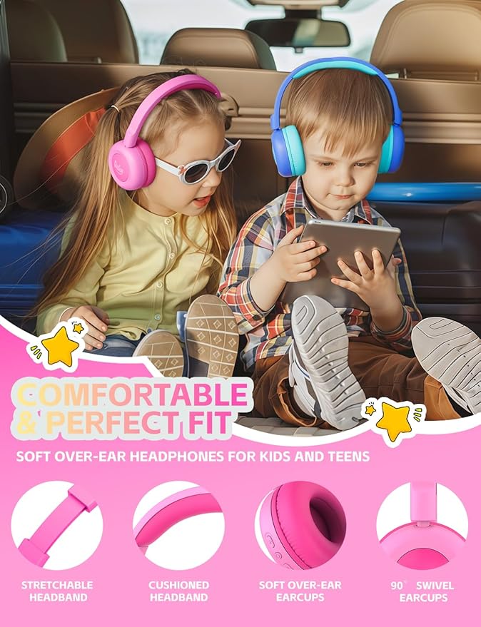 gorsun Kids Bluetooth Headphones,Toddler Headphones with Microphone,85dB Volume Limited,Bluetooth 5.3 Adjustable Lightweight Kids Wireless Headsets for Boy Girl Tablet Travel School