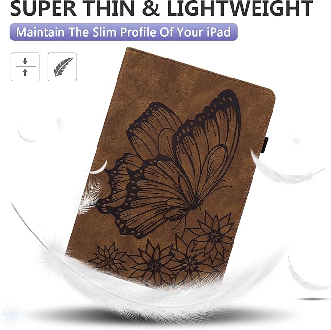 Dteck for Fire Max 11 (13th Generation) Tablet Case 11" 2023, PU Leather Protective Fold Stand With Adjustable Viewing Angles, 4 Card Slots, Cute Butterfly Lightweight Slim Folio Book, Brown