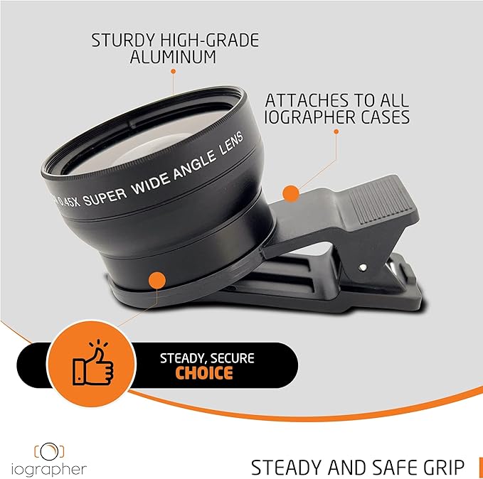 iOgrapher 37mm Wide Angle/Macro Lens and Clip Bundle - Phone Camera Accessories for Smartphones and Tablets