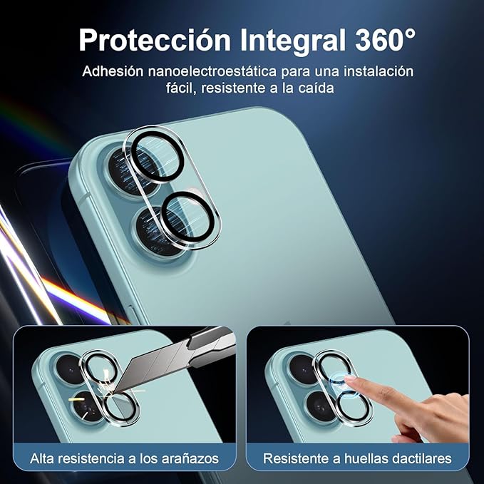 NEW'C 3x for iPhone 16 Screen Protector (6.1 inches)+ 3x Camera Lens Protector, Sensor Protection, Case Friendly Tempered Glass Film +Dust Plug- Easy installation tool include