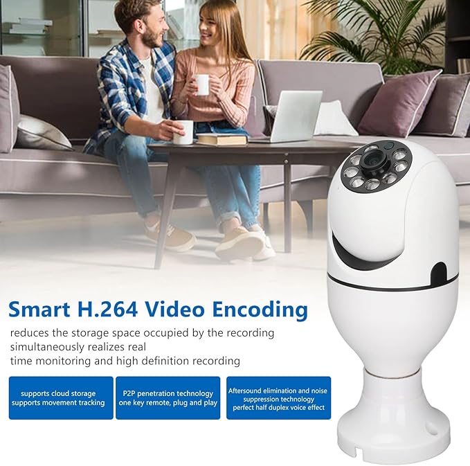 ASHATA E27 Light Bulb Security Camera, 2MP HD Smart Light Socket Dome Cameras, Motion Detection, 2 Way Audio, Works for Home/for Android/for iOS (Dual