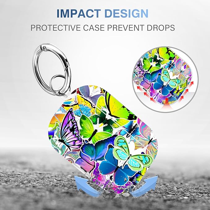 Maxjoy Compatible with AirPods Pro Case Cover, Cute Flowers Soft Protective for AirPod Pro 2019 Charging Case,Purple Green Butterfly Lanyard