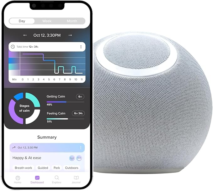 Orb: Smart tracker for better mental health. Biofeedback device to master meditation, wellness focus, anxiety, manage stress & ADHD strategies. Mindfulness, emotional regulation self-care gift