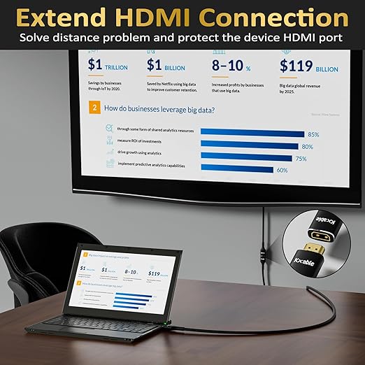 8K HDMI Extension Cable (2 Pack, 4FT+4FT), HDMI 2.1 Ultra High Speed Male to Female Cord Adapter, OFC, Compatible with Roku TV Stick PS5 PS4 Xbox Laptop PC Player Google Chromecast Wii U HDTV