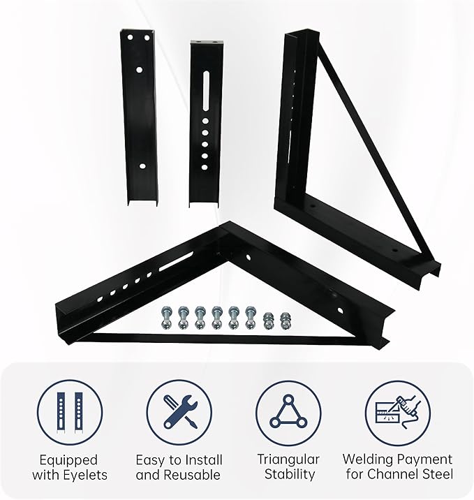 18’’x18’’ Bolted Structural Steel Mounting Brackets for underbody Truck Tool Box, Set of 3- Black