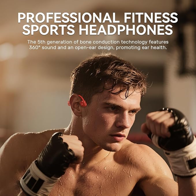 Bone Conduction Headphones, IP68 Waterproof Swimming Headphones with MP3 Mode 32GB Memory, Bluetooth 5.4, Open-Ear Design, Secure Fit for Running, Fitness and Cycling