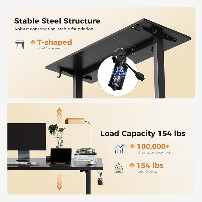 Height Adjustable Electric Standing Desk, 48 x 24 Inches Stand Up Desk, Ergonomic Raising Computer Table with Memory Preset Button, Two-Piece Desktop, Black