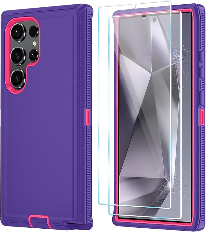 ONOLA Compatible with Samsung Galaxy S24 Ultra Case with HD Screen Protector, Heavy Duty Shockproof & Dropproof 3-Layer Cover Phone Case,PurpleRoseRed
