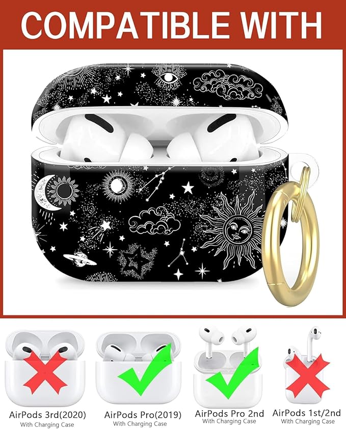 Compatible with Airpod Pro 2nd/1st Generation,Full Protection Cover for Women,Accessories Hard Case Portable & Shockproof for Airpod Pro 2nd Charging Case 2023/2022/2019(Funny Moon Stars Galaxy)
