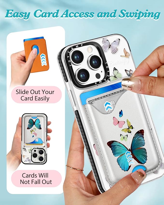 Toycamp for iPhone 15 Pro Max Case - Compatible with Magsafe Credit Card Holder Wallet Magnetic Cute Women Teen Girls Kawaii Girly Unique Butterfly Design Phone Cover for Apple 15 Promax 6.7"