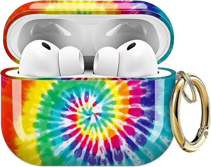 for AirPods Pro 3 Case, Compatible with AirPods Pro 3rd Generation Case (2025), Shockproof Protective Cover with Golden Carabine (Rainbow Tie Dye Spiral)