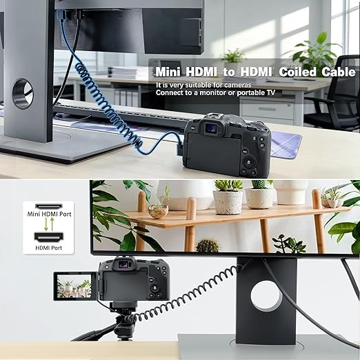 Duttek Right Angle HDMI to Mini HDMI Coiled Cable 1FT-4FT, 18Gbps, 4K@60Hz, Ultra-Thin High Speed Mini HDMI 2.0 Cord Compatible with Camera, Camcorder, Tablet and Video Card, Laptop-Black