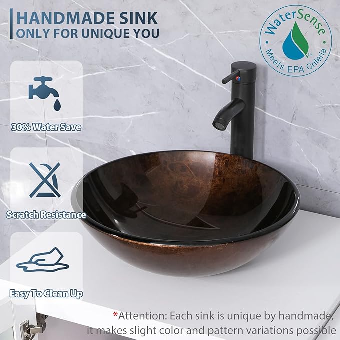 eclife 48" Bathroom Vanity Sink Combo Modern Metal Stand Cabinet W/Bottom Shelf & Storage Side Cabinets Brown Round Vessel Sink & Water Save Faucet & Pop Up Drain, Oak (A09)