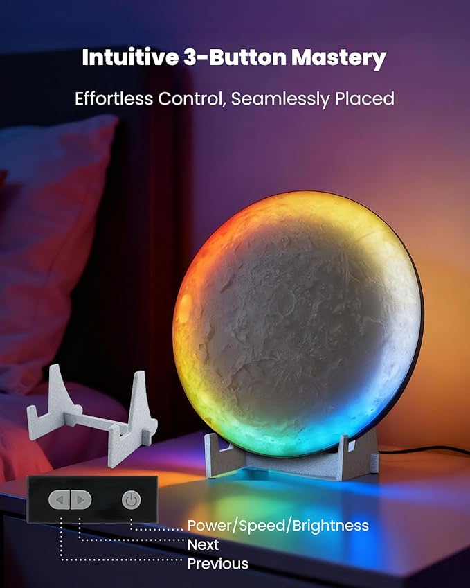Nobiggie Meteorite Texture RGB Ambient Lighting Lamp, Artistic LED Mood Light with 85 Color Changing Modes, Soft Glow for Bedroom, Living Room, or Cozy Modern Home Decor (White, Large)