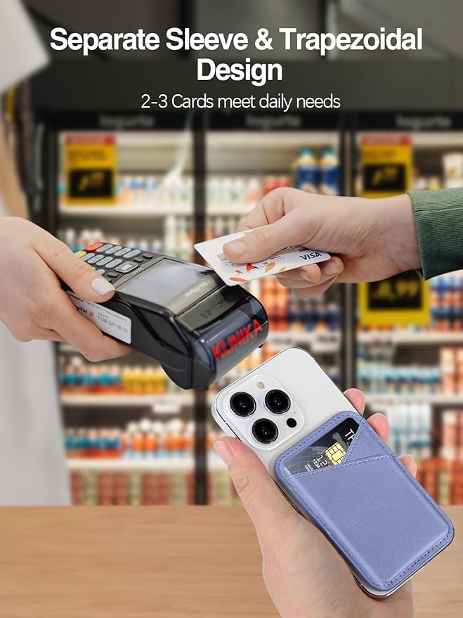Miroddi for MagSafe Wallet, Strongest Magnetic Card Holder for iPhone 17/16/15/14/13/12 Series, Ultra-Thin Leather Magnetic Phone Wallet with 2 Card Slots, RFID Blocking, No More Falling, Lavender