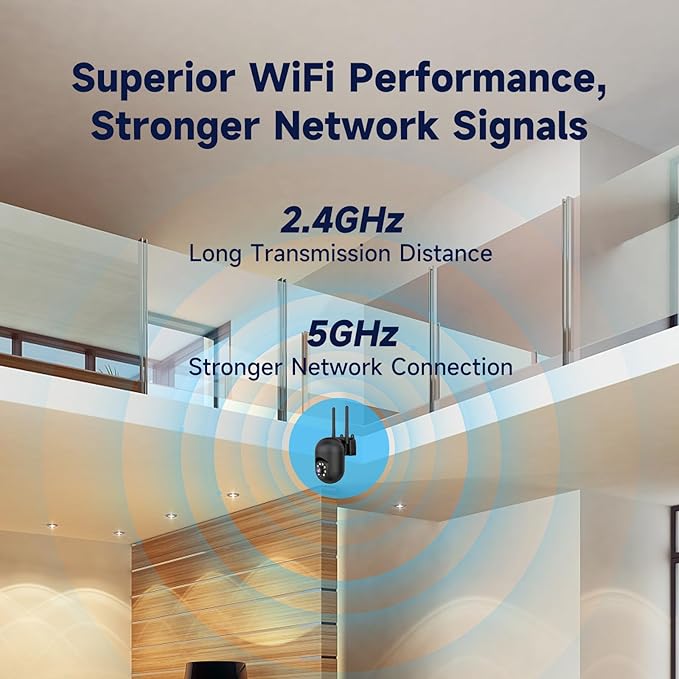2K Security Camera Wired, 2.4/5GHz Home WiFi Camera, 360° PTZ Baby Monitor with Color Night Vision, Motion Detection, 2-Way Audio, Compatible with Alexa