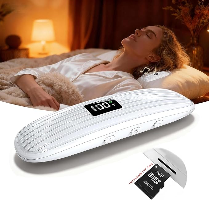 ByteWave Bone Conduction Under Pillow Sleep Speaker, Ultra-Thin Wireless Bluetooth 5.3 Mini Pillow Speaker with LED Display,TF Card,Auto-Off, Private Design for Side & Light Sleepers Bedside Listening