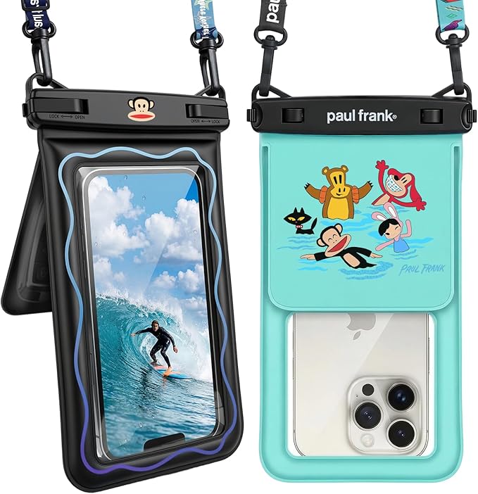 Paul Frank Floating Waterproof Phone Pouch - 2 Pack, [Up to 8.5''] Double Space IPX8 Waterproof Phone Case with Lanyard for iPhone 17 16 15 Pro Max, Cellphone Dry Bag for Beach Vacation Essentials