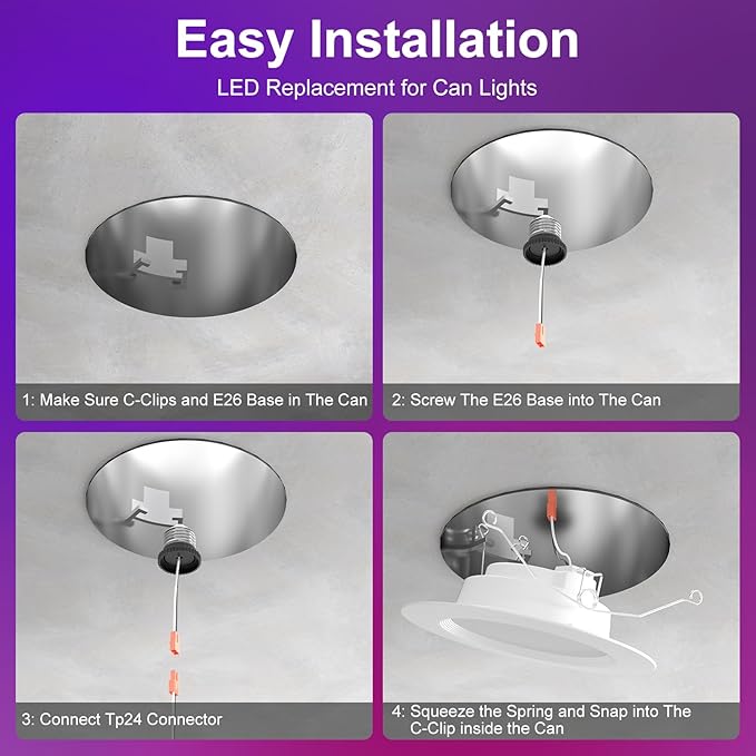 5/6 Inch Smart LED Recessed Light Compatible with Alexa 1Pack,13W1050LM,2700K-6000K,RGB LED Can Light,Retrofit Recessed Lighting,for Living Room,Bedroom,Kitchen