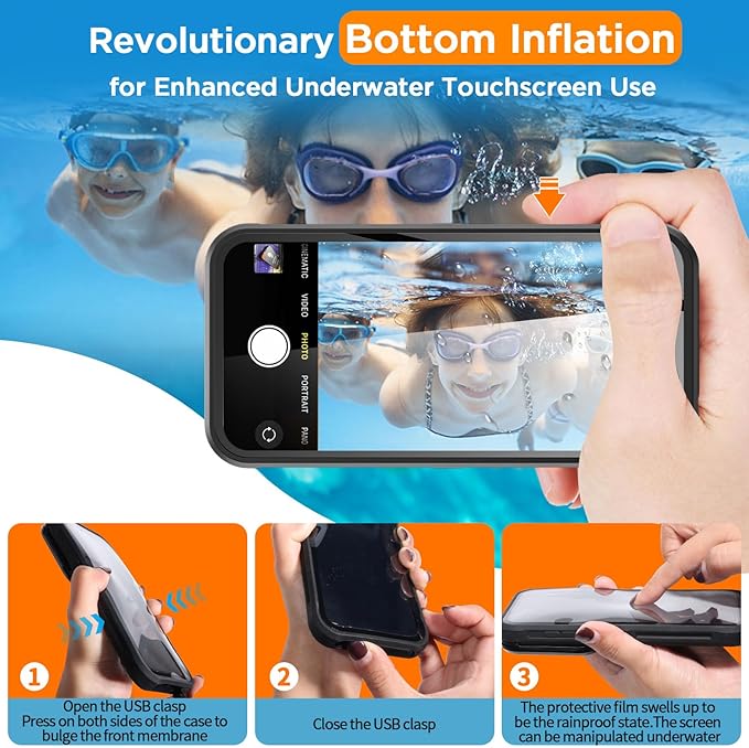 AICase Waterproof Phone Case,Universal Self-Check Function Underwater Pouch Dry Bag Beach Floating Shower Snorkeling for 16promax/16plus/15promax/15plus/14promax/14plus/13promax/12promax for 6.9"